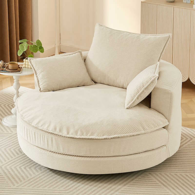 57.5" 360° Swivel Barrel Chair - Dual-Layer Cushion with 3 Removable Pillows for Living Room & Office - Beige