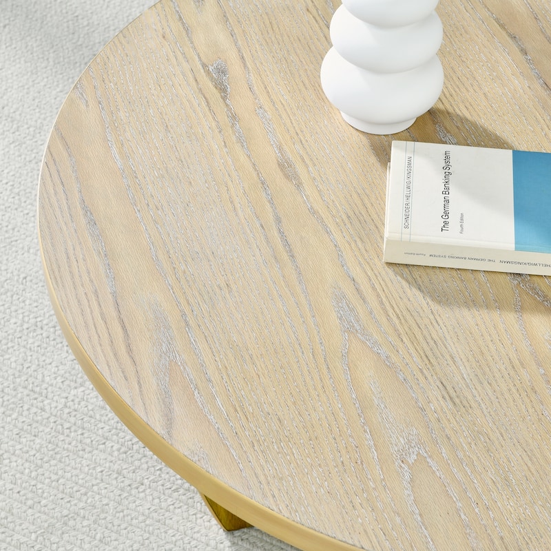 Roomfitters 36" Round Coffee Table, Mid Century Modern MDF Table, Living Room Centerpiece, Oak