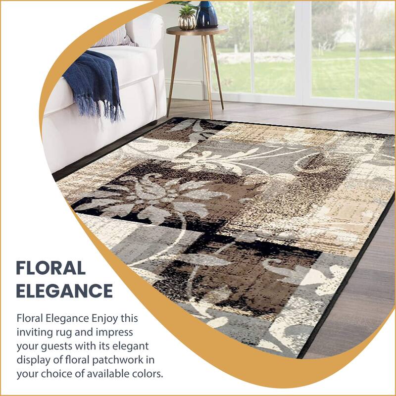 Contemporary Floral Patchwork Indoor Area Rug or Runner by Superior