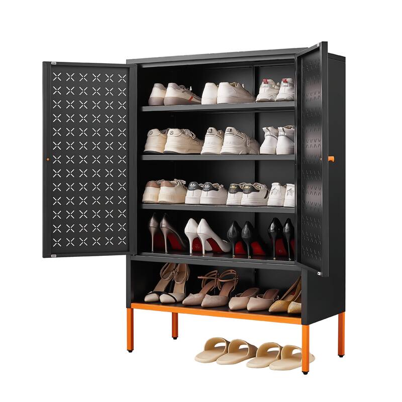 Adjustable Shoe Cabinet with Butterfly Doors - Space-Saving Design