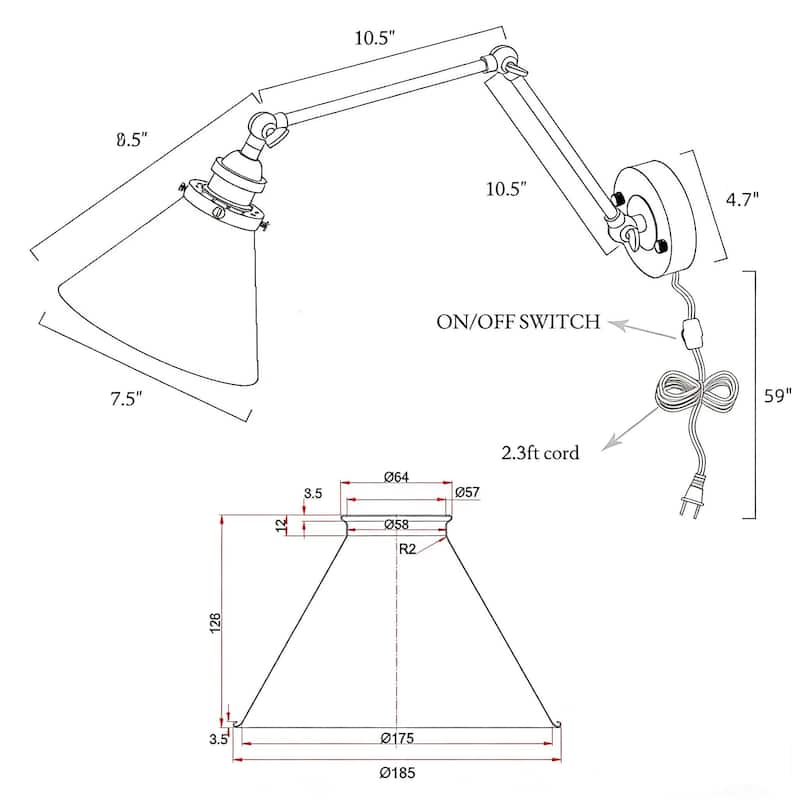 2 Set Modern Swing Arm Lights Adjustable Plug-in Hardwired Wall Sconces