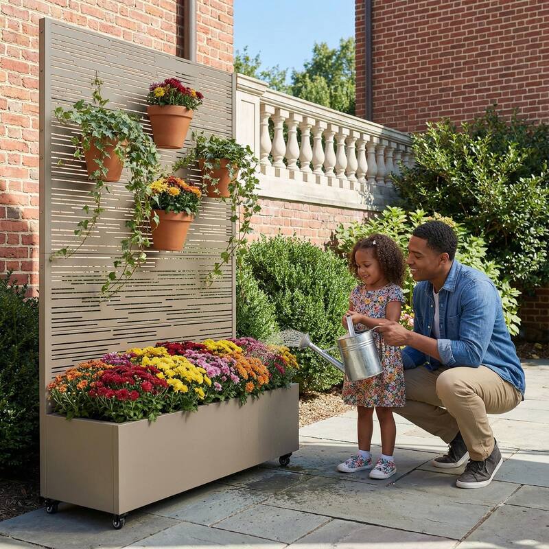 Raised Garden Bed Planter with Trellis Movable Planter Box with Lockable Wheels