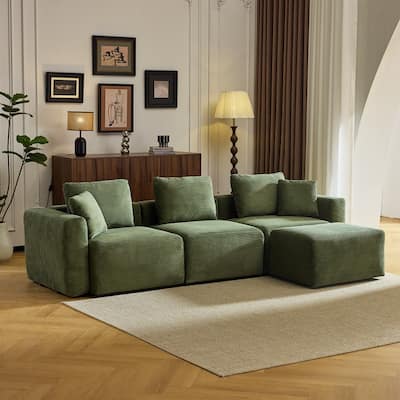 112.2‘’ W Corduroy Modern Compressed Block Sectional Couch with Plush Cushions