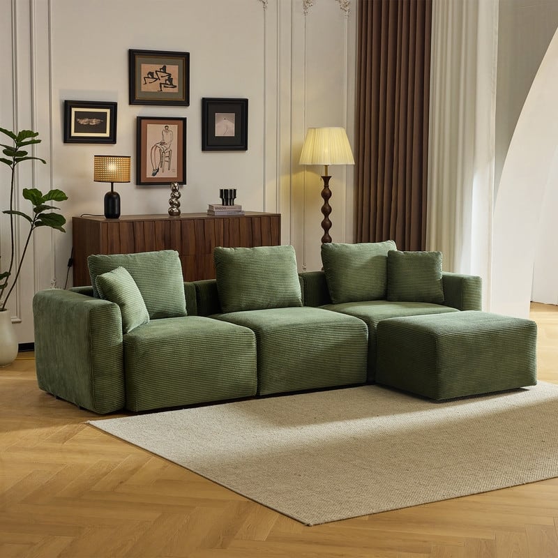 112.2‘’ W Corduroy Modern Compressed Block Sectional Couch with Plush Cushions