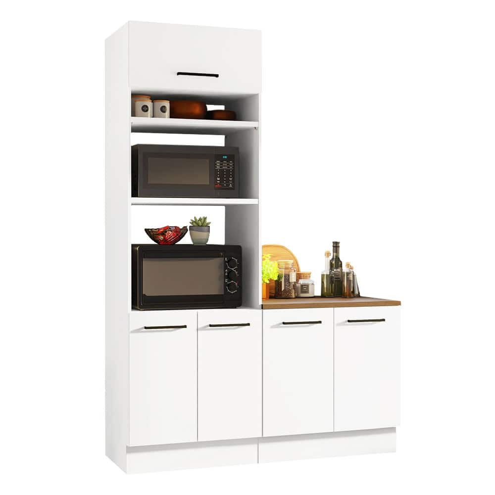 Madesa Hazel 2-Piece Kitchen Storage Set with 3 Doors 3 Shelves Pantry Cabinet and 2 Doors Base Cabinet 59 Inch Wooden - White