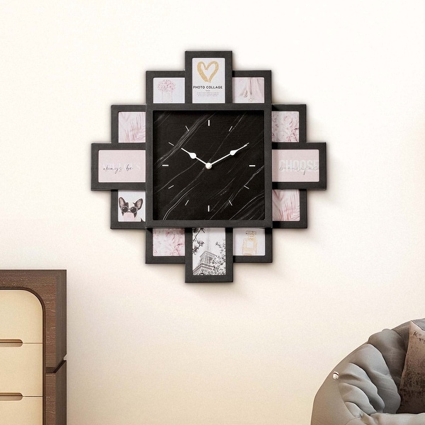 American Art Decor Picture Frame Collage Wall Clock 12 Photo
