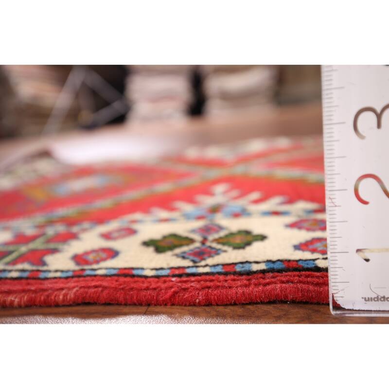 Geometric Red Kazak Accent Rug Hand-Knotted Wool Carpet - 2'1" x 2'11"