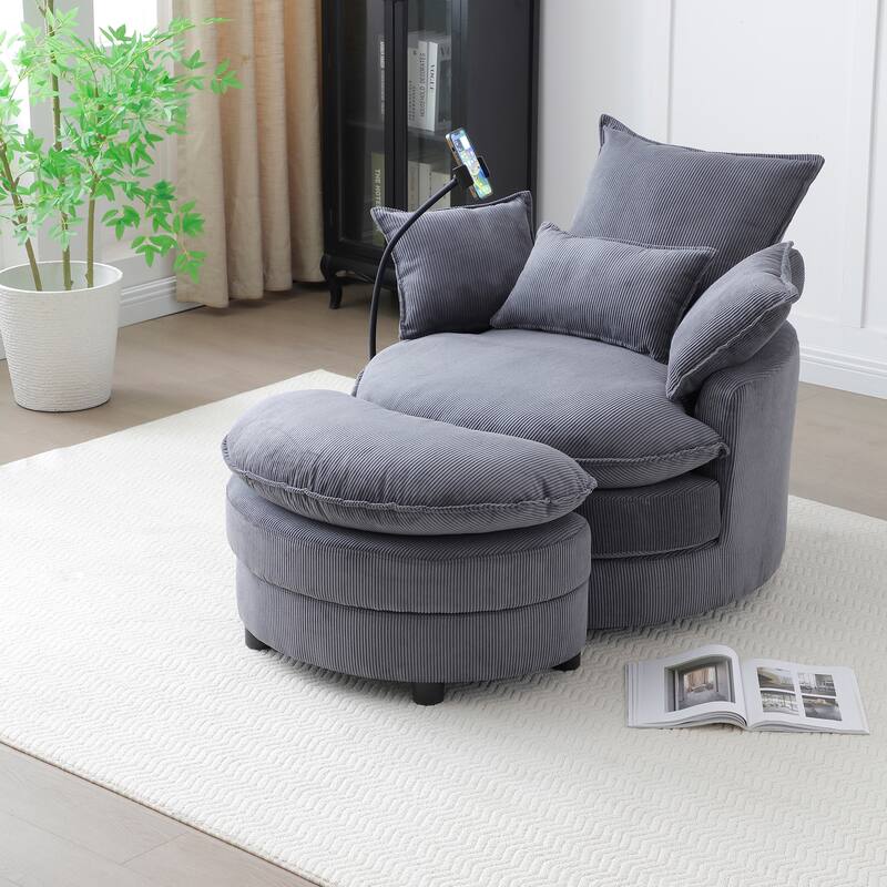 Modern Comfy 360° Swivel Barrel Chair with Ottoman and Pillows for Bedroom and Living Room