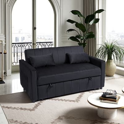 3-in-1 Convertible Sleeper Sofa Couch Bed, Pull-Out Loveseat with Armrests, 2-Seater Sofa with Storage Pockets