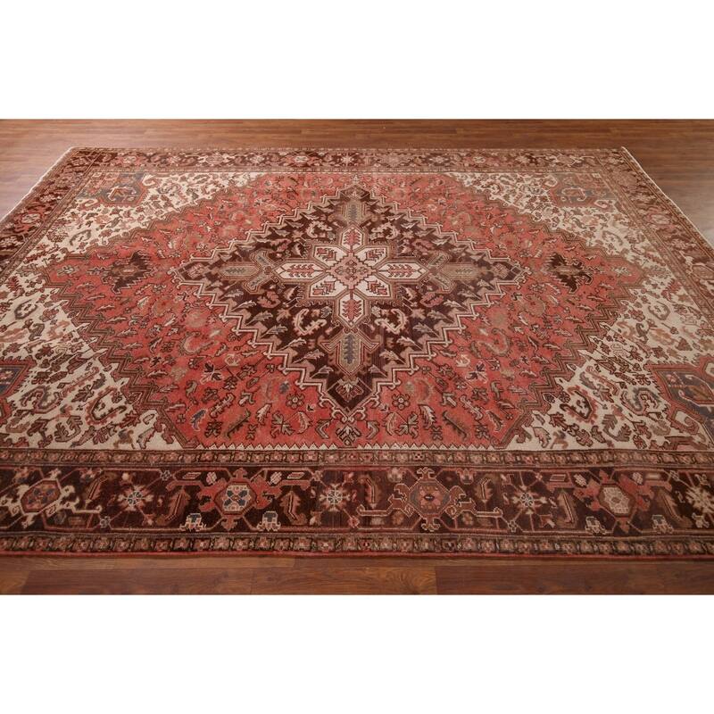 Geometric Heriz Persian Vintage Area Rug Handmade Oriental Wool Carpet - 8'4"x 11'0"