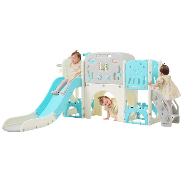 slide 2 of 36, For Toddler Age 1-3 with Basketball Hoop, Arch Tunnel and Telescope, Toy Storage Organizer for Toddlers, Kids Climbers Blue