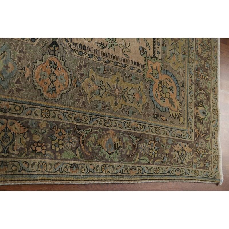 Hand Knotted Oriental 100% Wool Carpet Traditional Floral Brown Tabriz Area Rug - 11' 7'' X 8' 3''