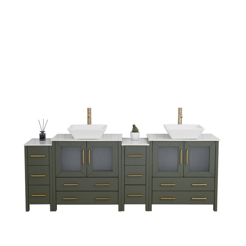 Vanity Art 84-inch Double Sink Bathroom Vanity Set with Engineered Marble Top and Free Mirror - 84 x 18.5 x 36 Inches