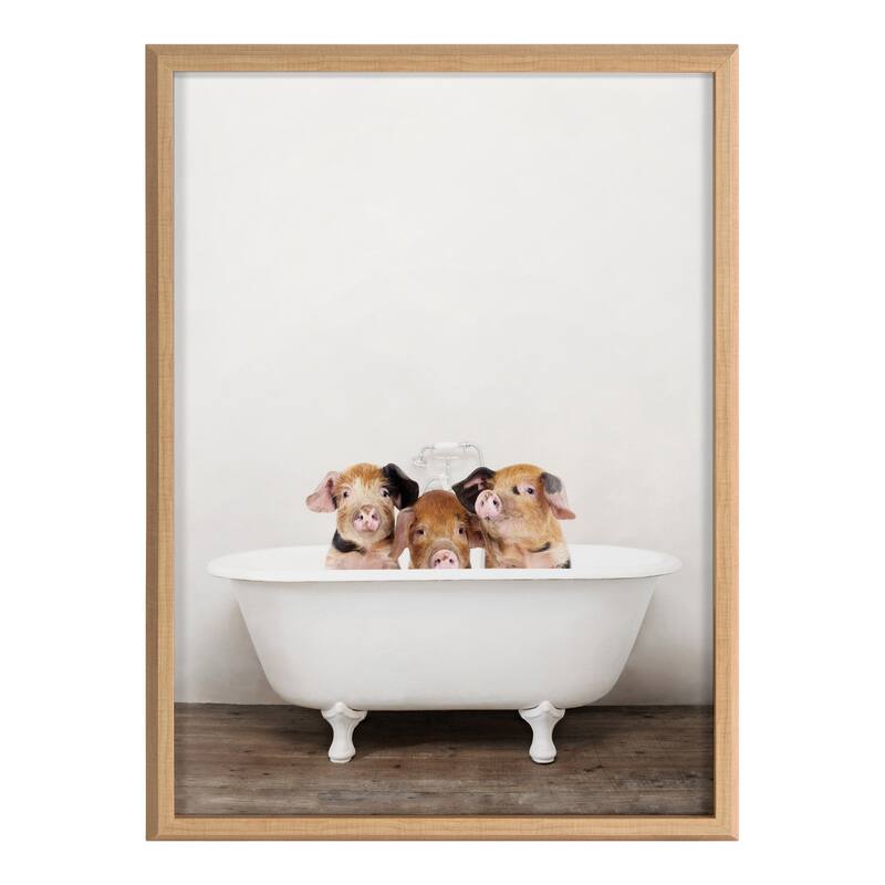 Kate and Laurel Blake Pigs in Bathtub Printed Glass by Amy Peterson