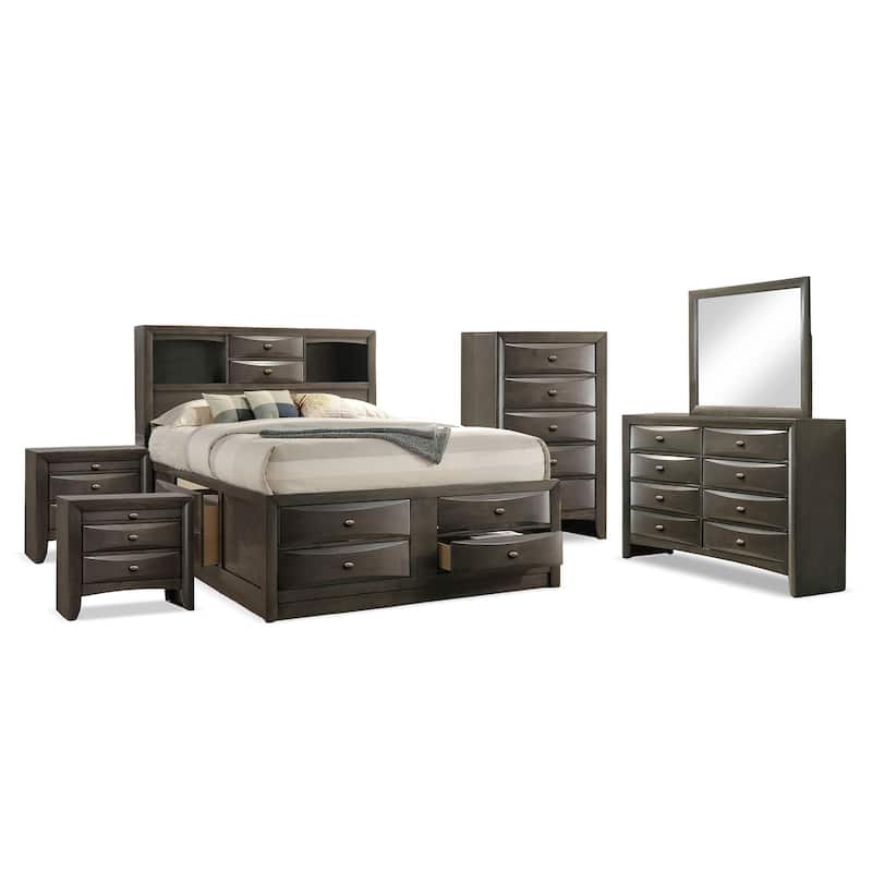 Furniture of America Brent 6-Piece Wood Platform Bedroom Set with Drawers and Bookcase Headboard