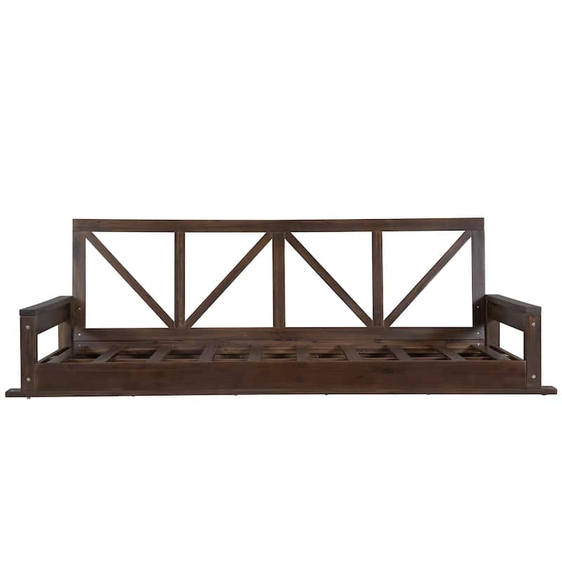Wood Twin Size Patio Hanging Swing with Hemp Ropes (No Cushion,Pillow)