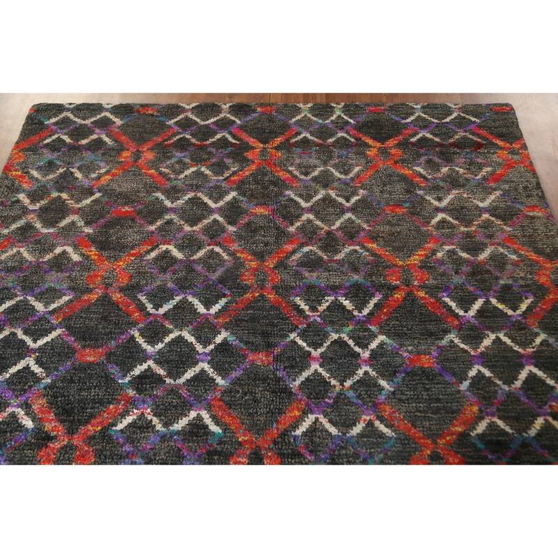 Trellis Abstract Persian Area Rug Hand-Knotted Wool Carpet - 5'8" x 8'6"