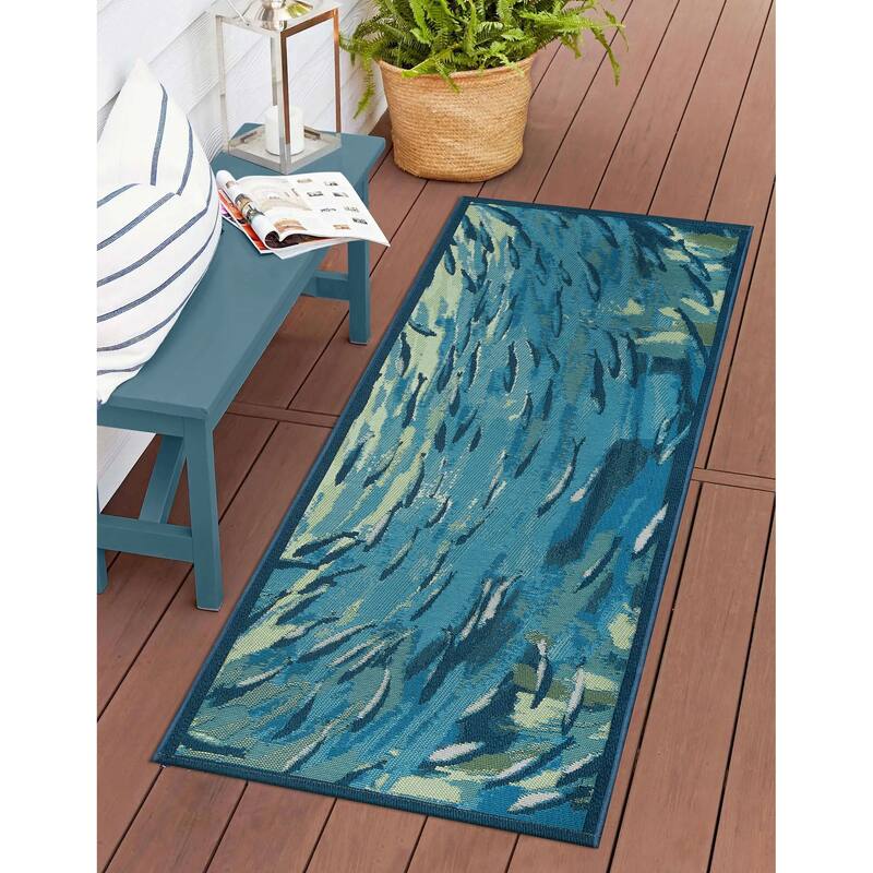 Liora Manne Esencia Fish To Go Blue Indoor/Outdoor Mat