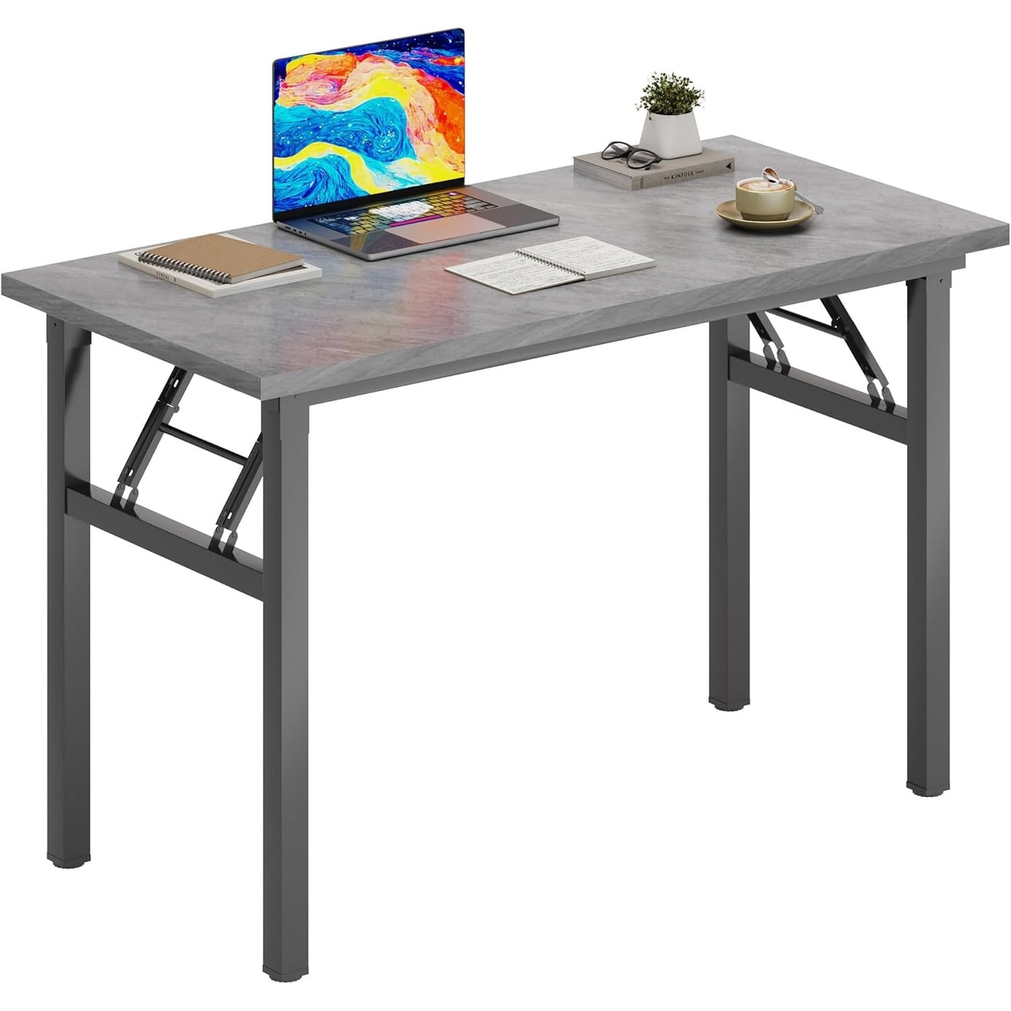 31.5 Inch Folding Computer Desk for Home Office, Grey & Black Frame