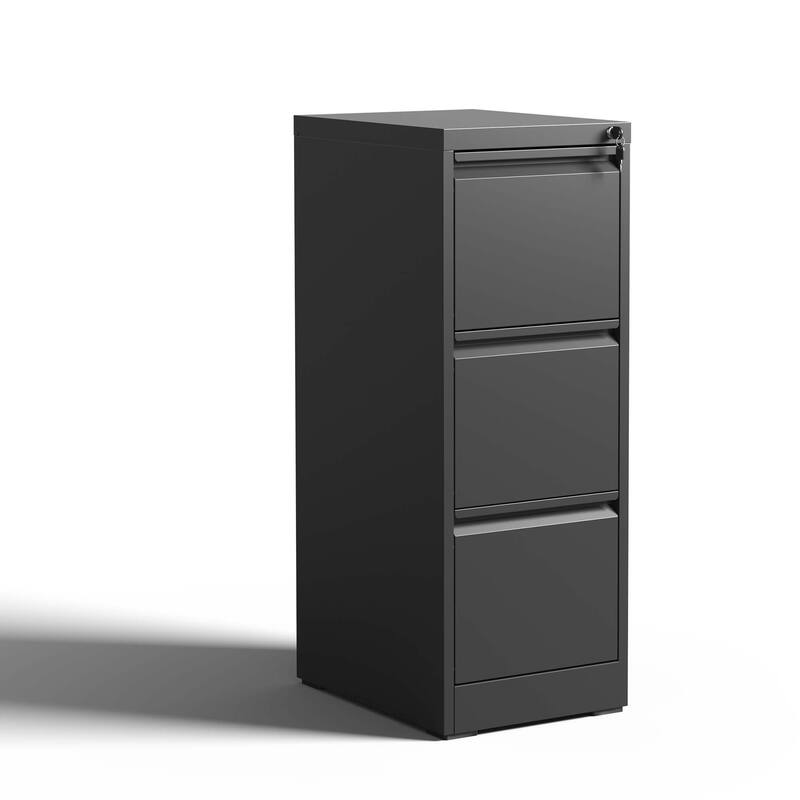 Modern Filing Cabinet Vertical Filing Cabinet with 3 Drawers, Anti-tilt System Design and Lock, for Home Office, White
