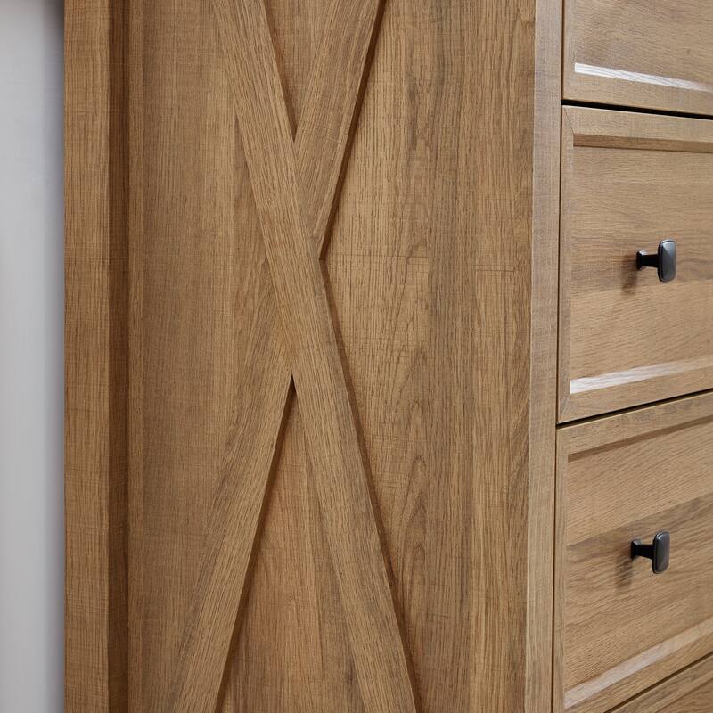 GDFStudio - Farmhouse Modern 6-Drawer Tall Dresser with Smooth Metal Slides and Storage Cabinet Design