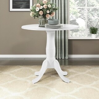 Modern Round Dining Table for 4, Solid Wood Pedestal Base, White Wooden ...