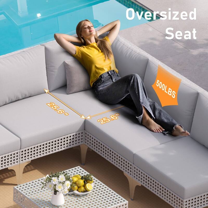 FINCATI Luxury Modern Patio Furniture Set with Side Table, Outdoor Wicker Conversation Set with 500 lbs Oversized Seats