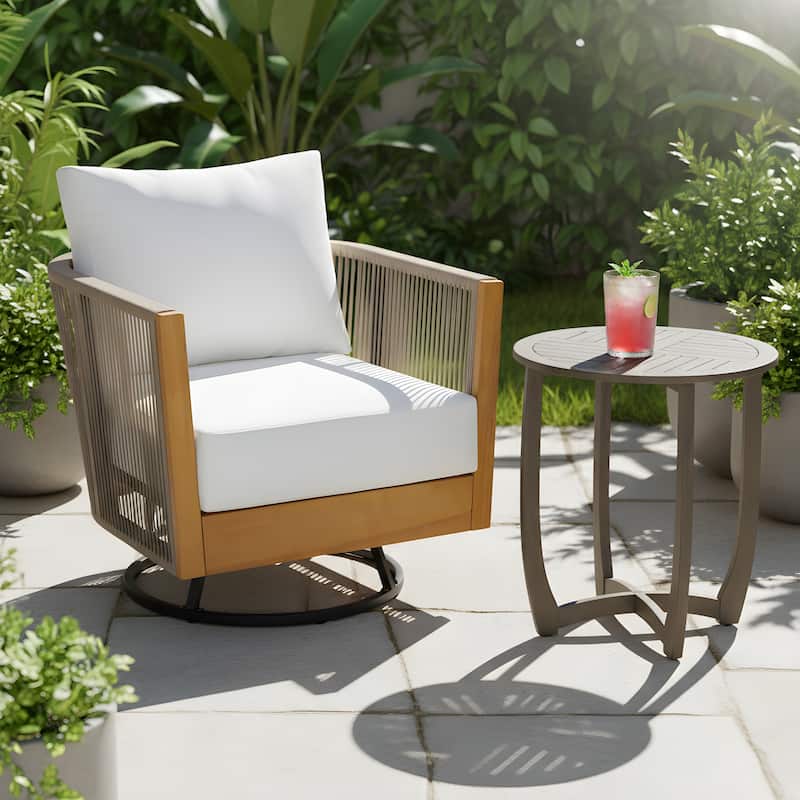 Christopher Knight Home - Alder Acacia Wood Outdoor Handwoven Cushioned Swivel Chairs Set with 27.5" Round Slat-Top Bistro Table - 2-Piece Set - Beige+Natural Brown