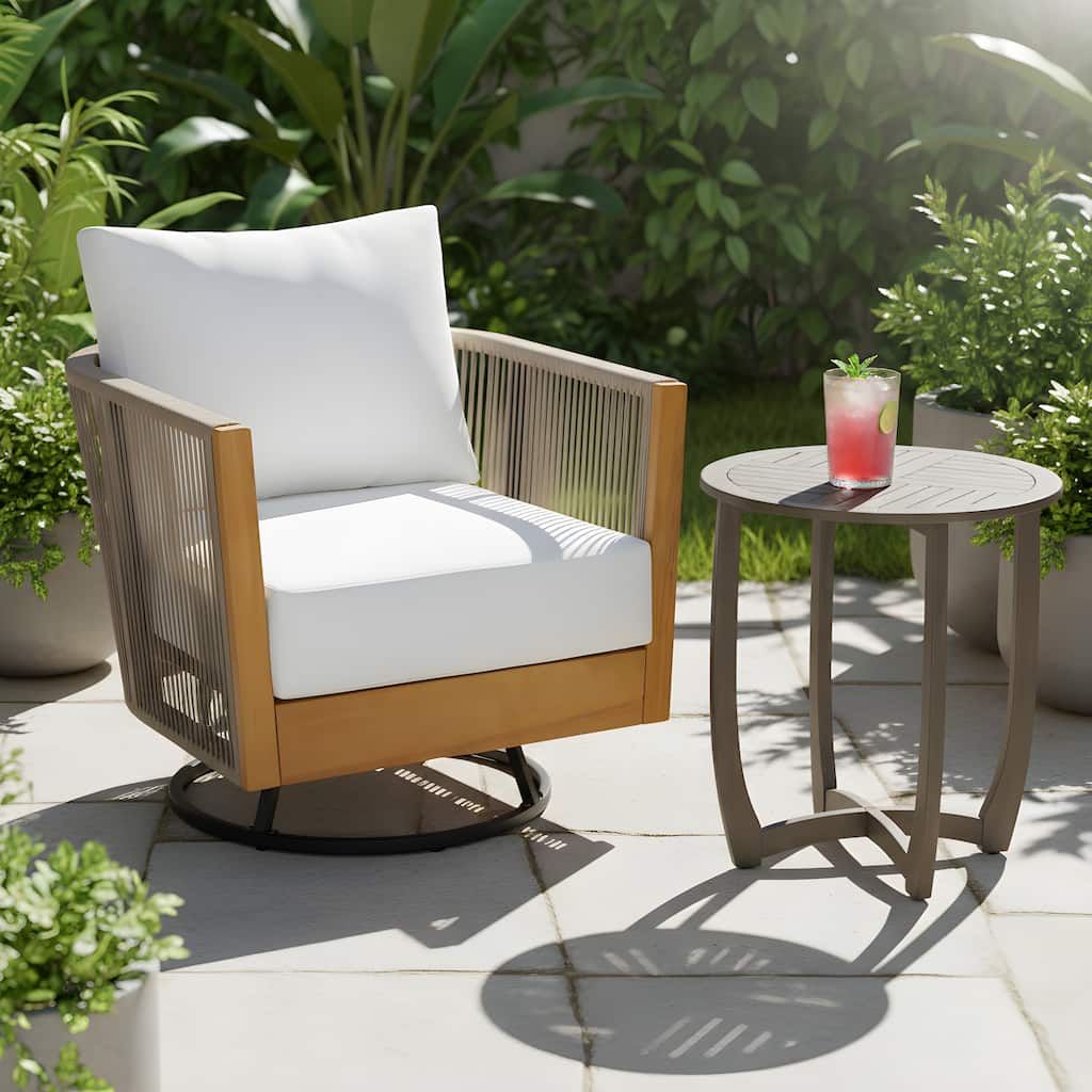 Christopher Knight Home - Alder Acacia Wood Outdoor Handwoven Cushioned Swivel Chairs Set with 27.5" Round Slat-Top Bistro Table