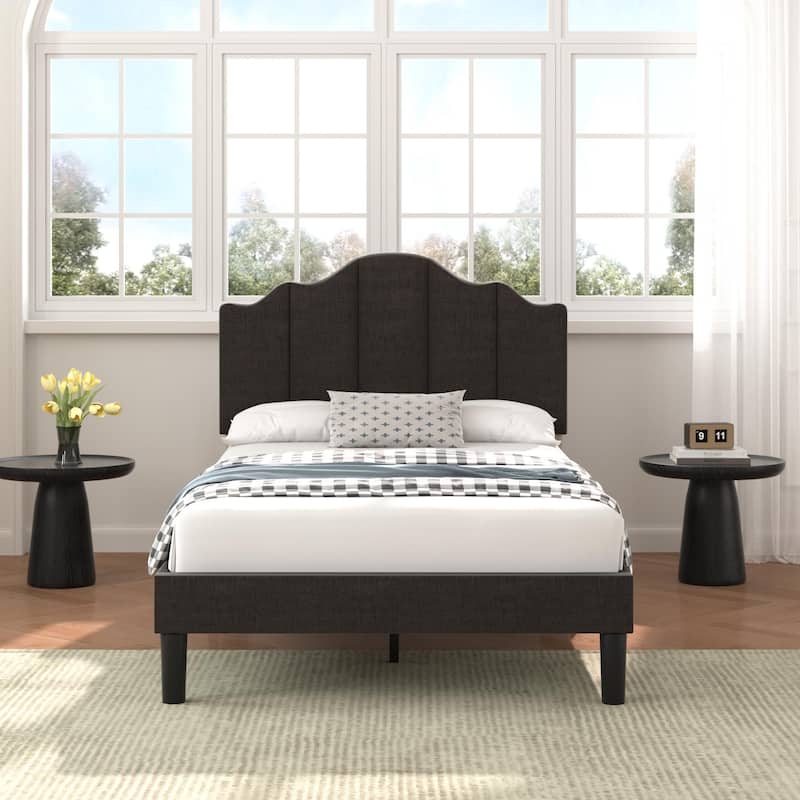 VECELO Modern Upholstered Platform Bed with Adjustable Headboard, Dark Blue/ White/ Grey/ Beige Bed Frames - Grey - Twin