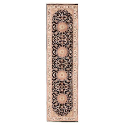 ECARPETGALLERY Hand-knotted Nain Dark Navy Silk, Wool Rug - 2'8 x 9'11