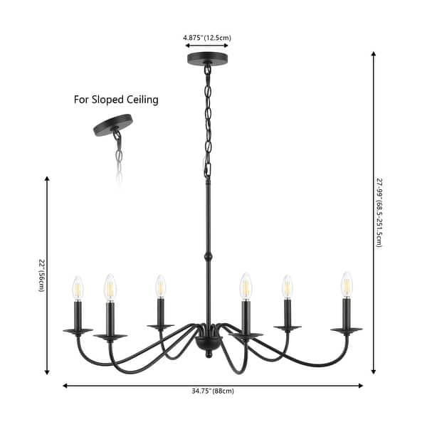 dimension image slide 0 of 3, Nola 34.75" 6-Light Bohemian Farmhouse Iron LED Chandelier, by JONATHAN Y