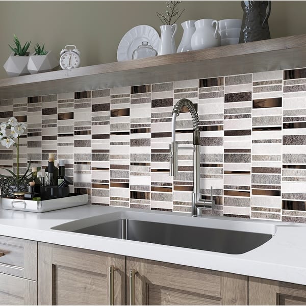 Apollo Tile 5 pack 11.8-in x 11.8-in Gray Quartz and Glass Mosaic Tile  (4.83 Sq ft/case) - Bed Bath & Beyond - 35401628