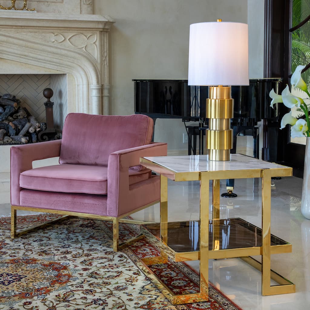 Sagebrook Home Modern Glam 24"H Geometric Gold Metal and White Marbled Glass Side Accent Table - 24" x 24" x 24"