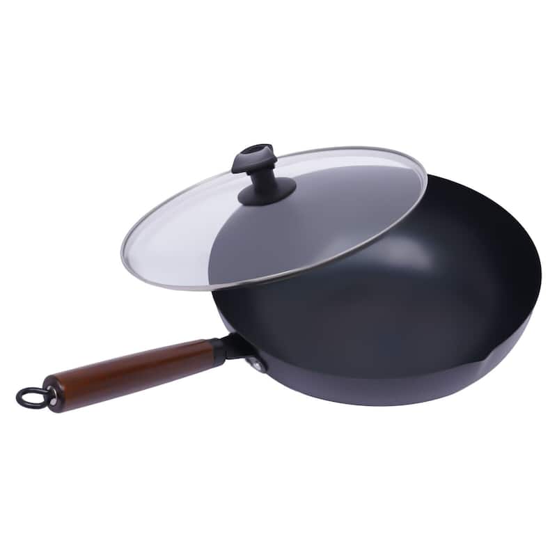 32cm PreSeasoned NonStick Iron Wok with Lid On Sale Bed Bath