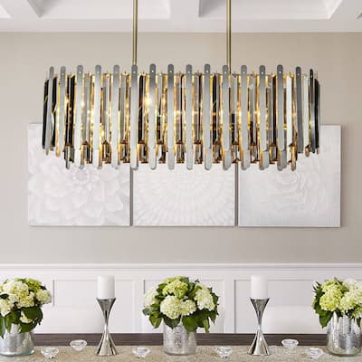 7-Light Luxury Soft Gold Stainless Steel Tiered Chandelier with Smoked Crystal Accents - W 39"