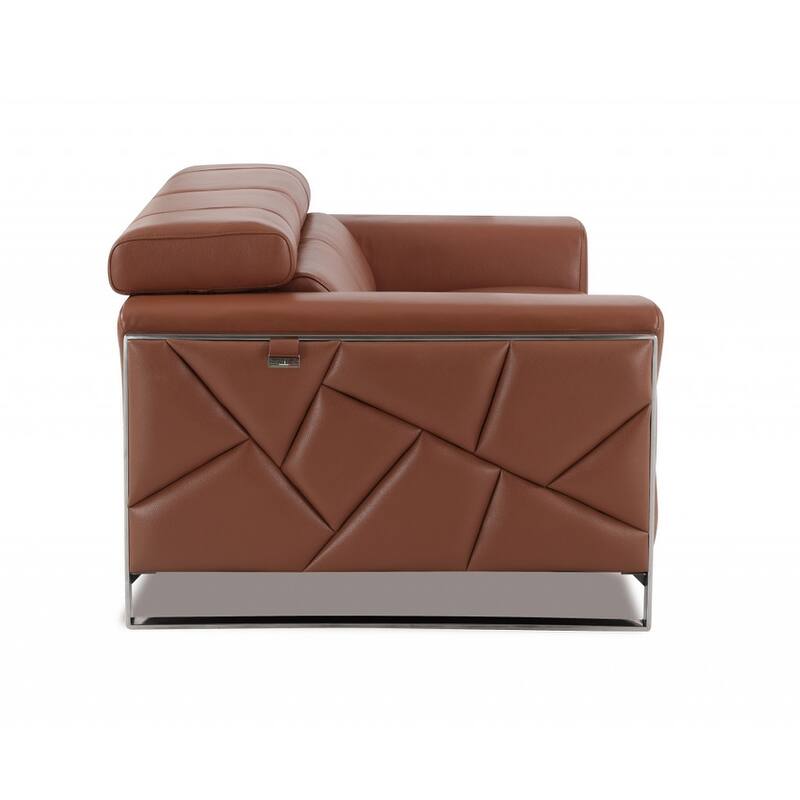 HomeRoots 75" Camel And Silver Italian Leather Loveseat
