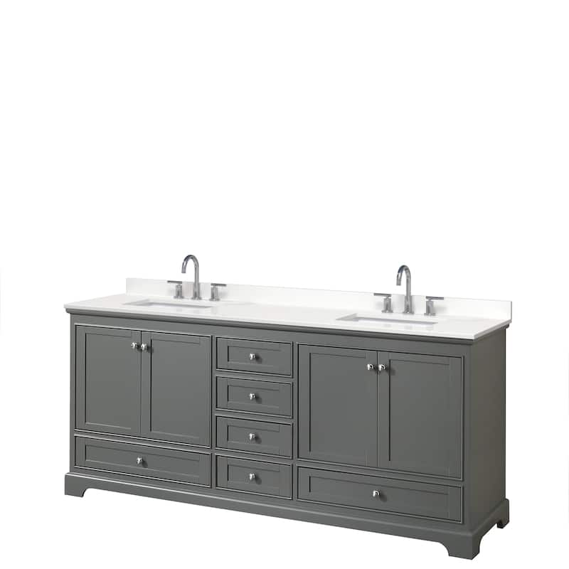 Deborah 80-inch Double Vanity, Quartz Top - Dark Gray, Chrome Trim, White Quartz Top
