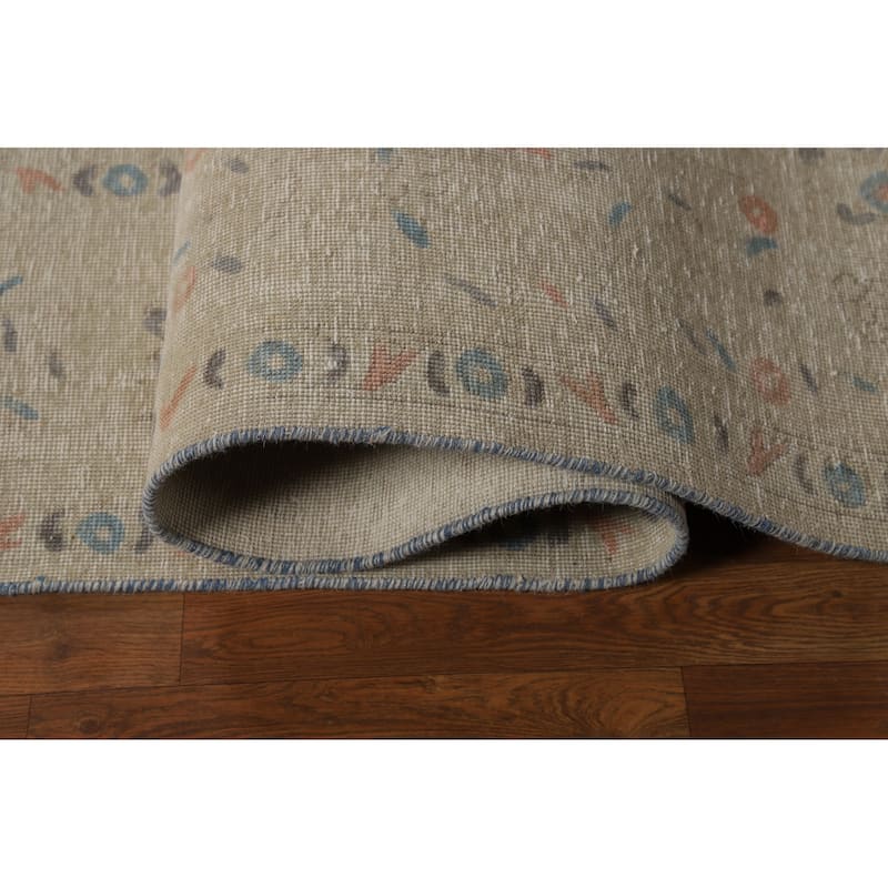 Distressed Floral Tabriz Persian Area Rug Hand-Knotted Wool Carpet - 9'5"x 10'10"
