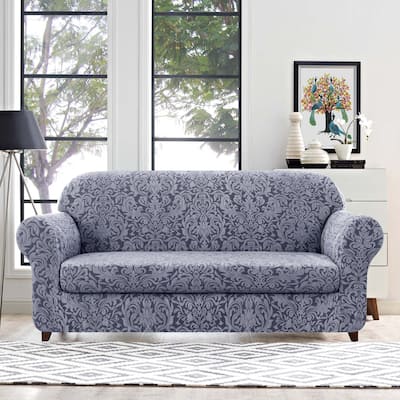 Subrtex 2 Piece Loveseat Slipcover Jacquard Damask Spandex Furniture Protector