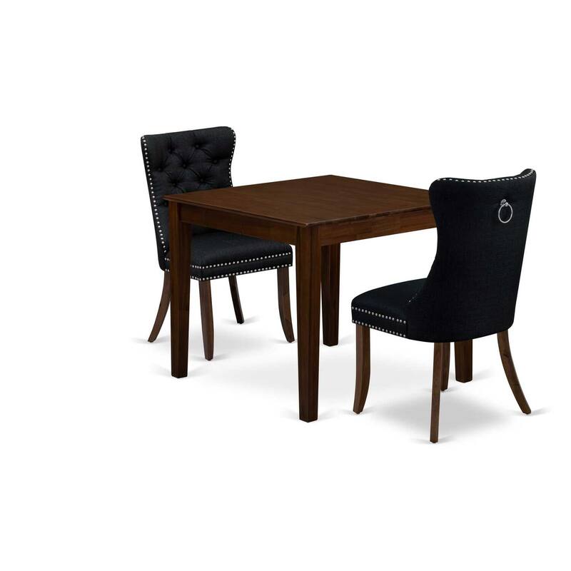 3-Piece Antique Walnut Finish Square Solid Wood Top Dining Table Set for Small Spaces