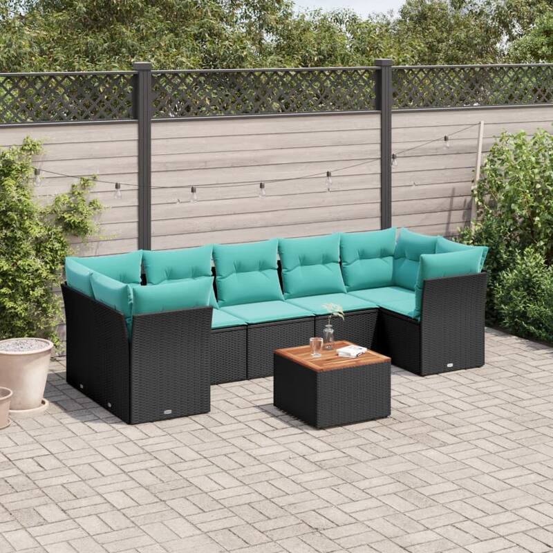 vidaXL Patio Sofa Set with Cushions Outdoor Furniture 6 Piece Poly Rattan - 24.4x24.4x27.2 Center seat, seat height 14.6"