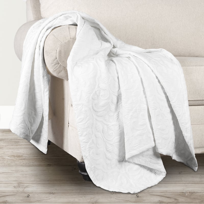 Superior Vineyard Cotton Blend Matelasse Woven Throw Blanket - White