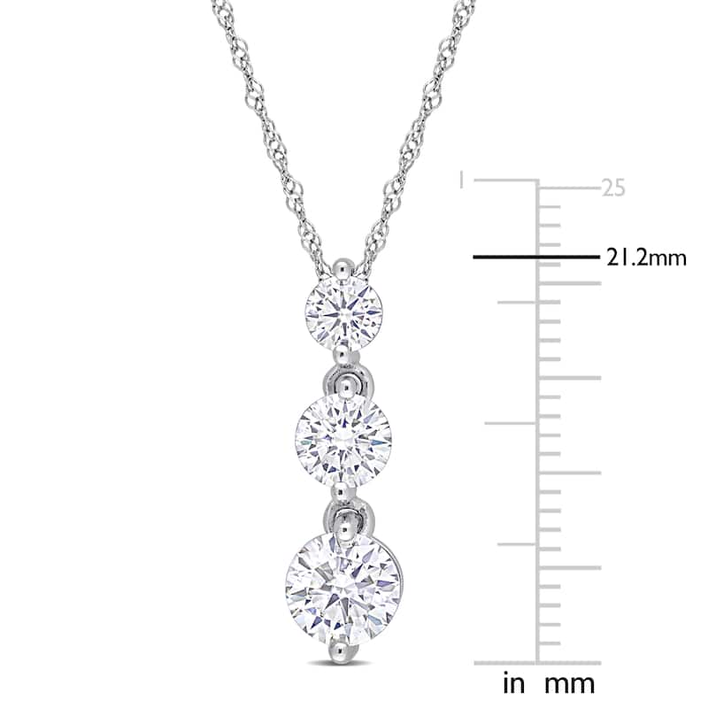 Miadora 1 2/5ct DEW Moissanite Graduated Three-Stone Drop Necklace in Sterling Silver