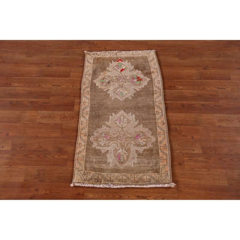 Hand Knotted Oriental 100% Wool Carpet Transitional Tribal Brown Anatolian Area Rug - 3' 0'' X 1' 7''