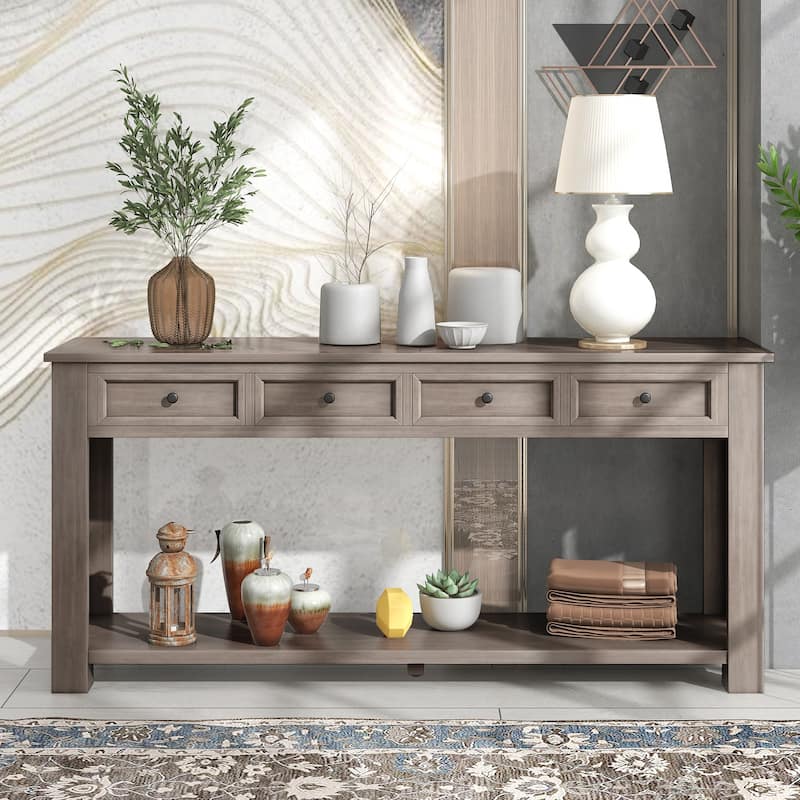 Modern Console Table/Sofa Table with Storage Drawers and Bottom Shelf for Entryway Hallway