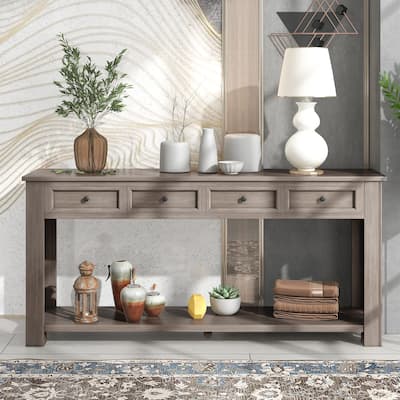 Console Table with Storage Drawers and Bottom Shelf