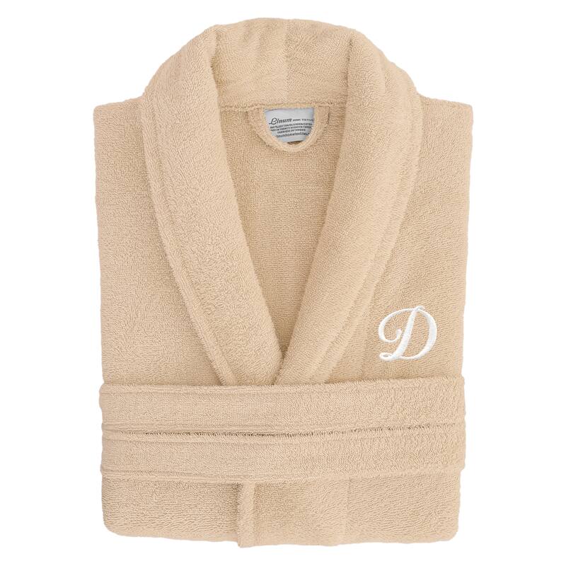 Authentic Hotel Spa Unisex Turkish Cotton Terry Cloth Bath Robe with single letter White Script Monogram - D - L/XL