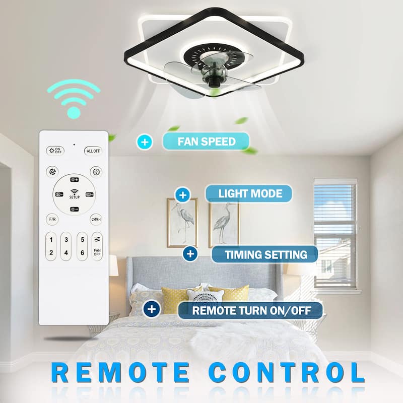 Cusp Barn 20-inch Low Profile Ceiling Fan with Light and Remote Control 6 Speeds Flush Mount Dimmable LED Lighting for Bedroom