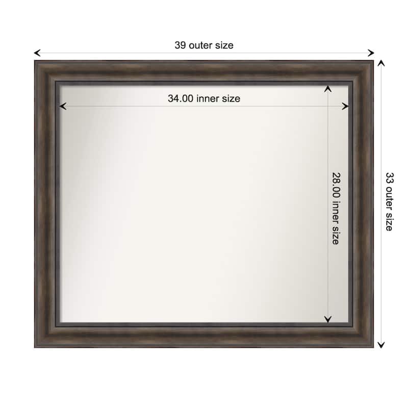 Rustic Pine Brown Framed Non-Beveled Custom Wall Mirror, Bathroom Vanity Mirror - Outer Size: 39.5 x 33.5